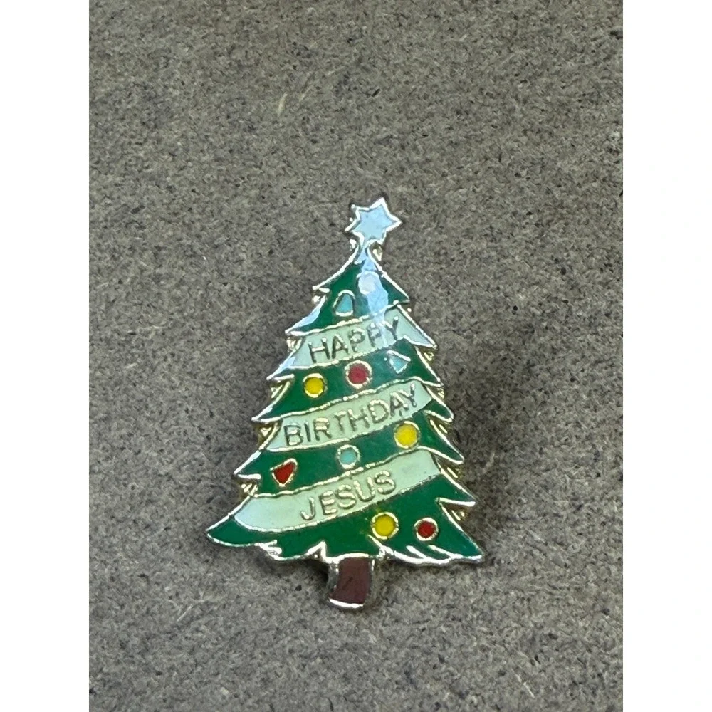 Happy Birthday Jesus Christmas Tree Enamel Lapel Pin Religious‎ Holiday Tie Tac